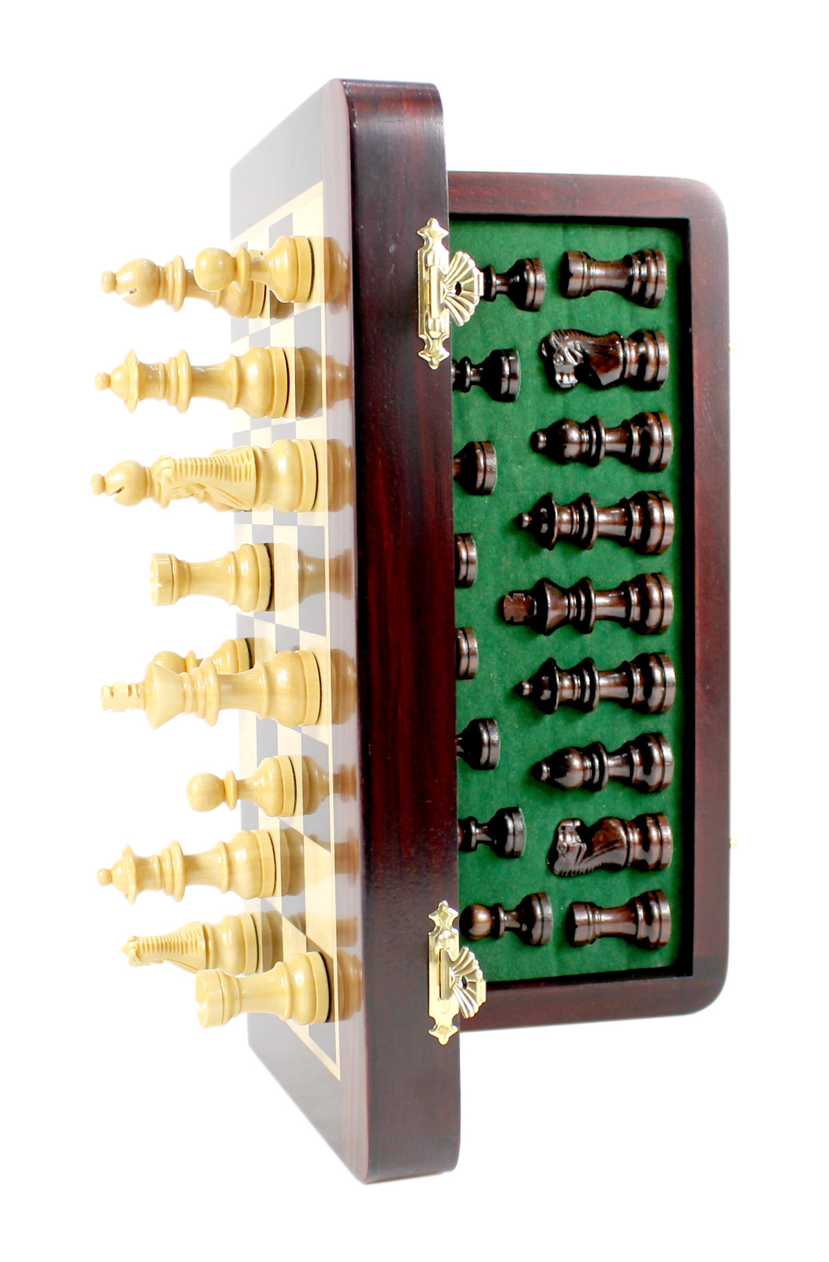Powerful magnets doesn't let the chess pieces slide down.